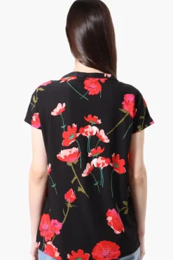 International INC Company Floral Short Sleeve Blouse - Black