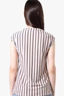 International INC Company Striped Cap Sleeve Henley Shirt - Cream