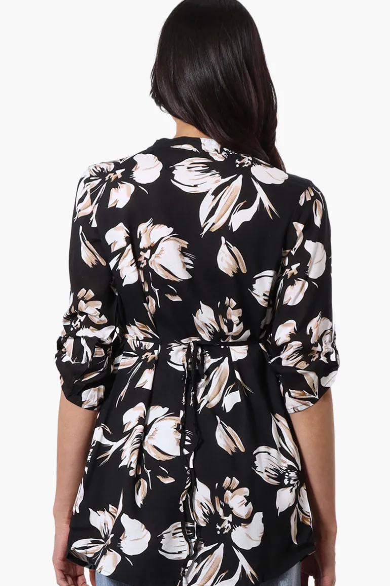 International INC Company Floral Pintuck Blouse - Black