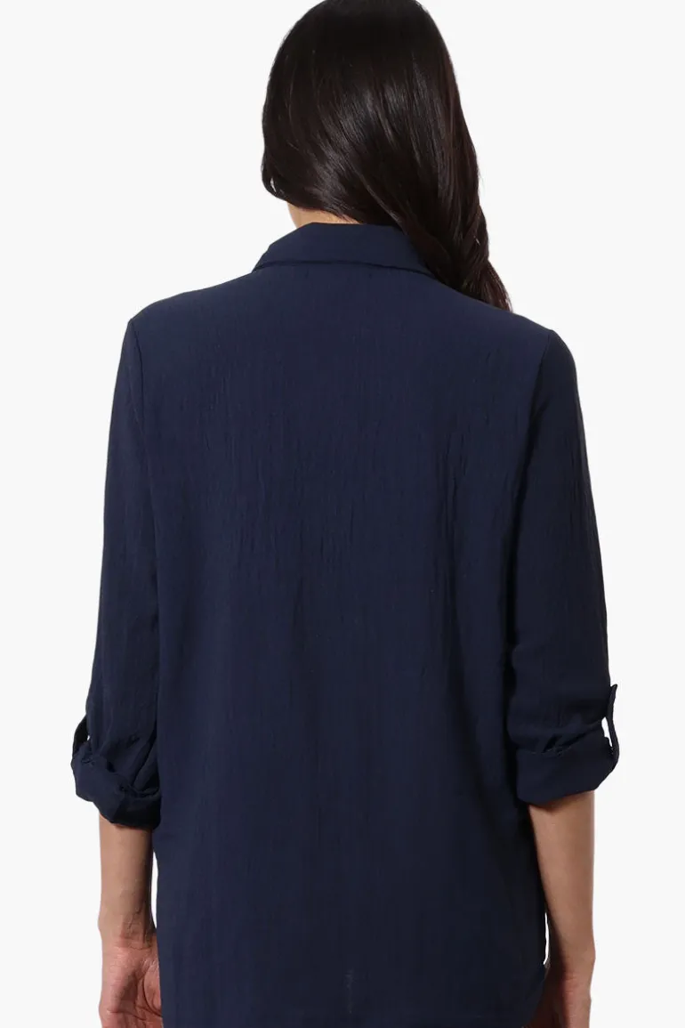 International INC Company Button Down Roll Up Sleeve Shirt - Navy