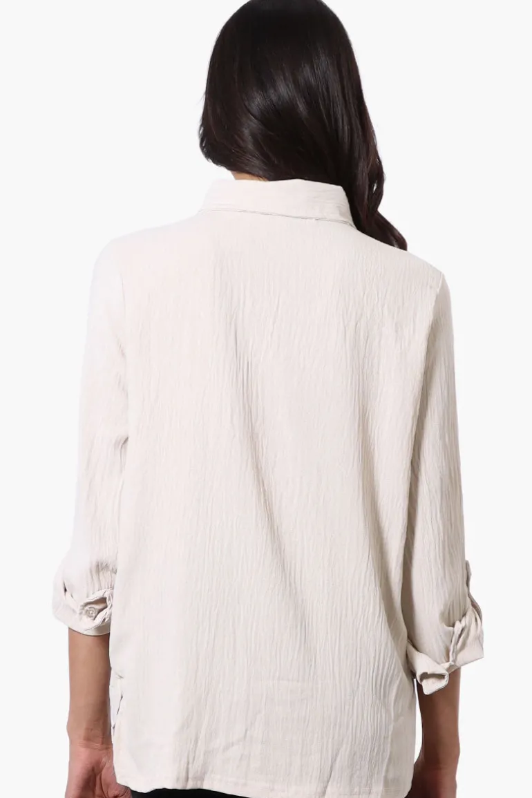International INC Company Button Down Roll Up Sleeve Shirt - Beige