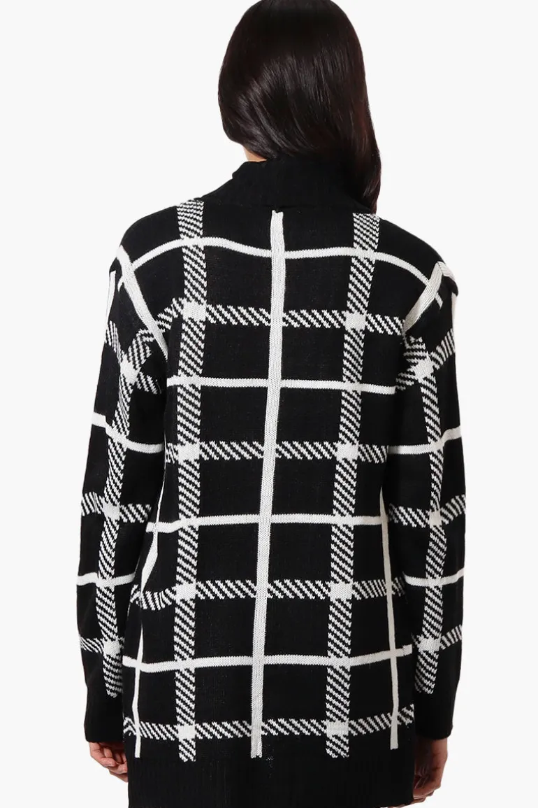 International INC Company Plaid Fold Over Wrap Cardigan - Black