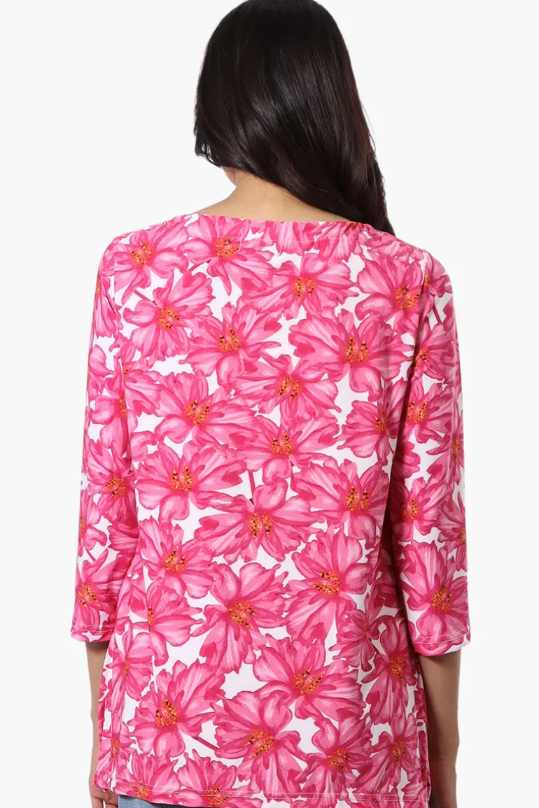 International INC Company Floral 3/4 Sleeve Blouse - Pink