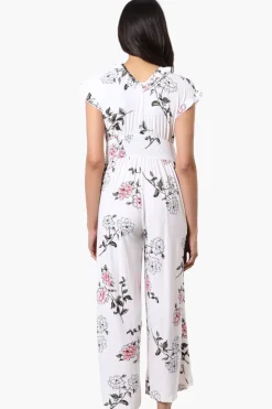 International INC Company Floral Crossover Wide Leg Jumpsuit - White