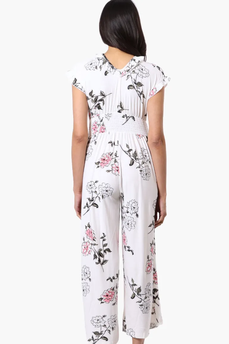 International INC Company Floral Crossover Wide Leg Jumpsuit - White