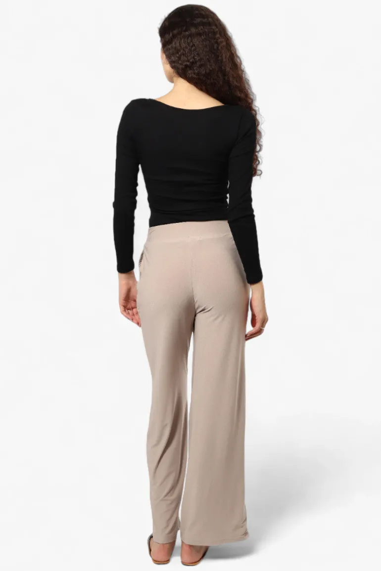 International INC Company Solid Belted Palazzo Pants - Beige