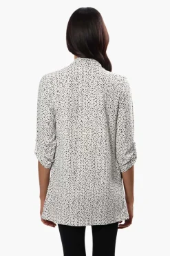 International INC Company Patterned Roll Up Sleeve Cardigan - White