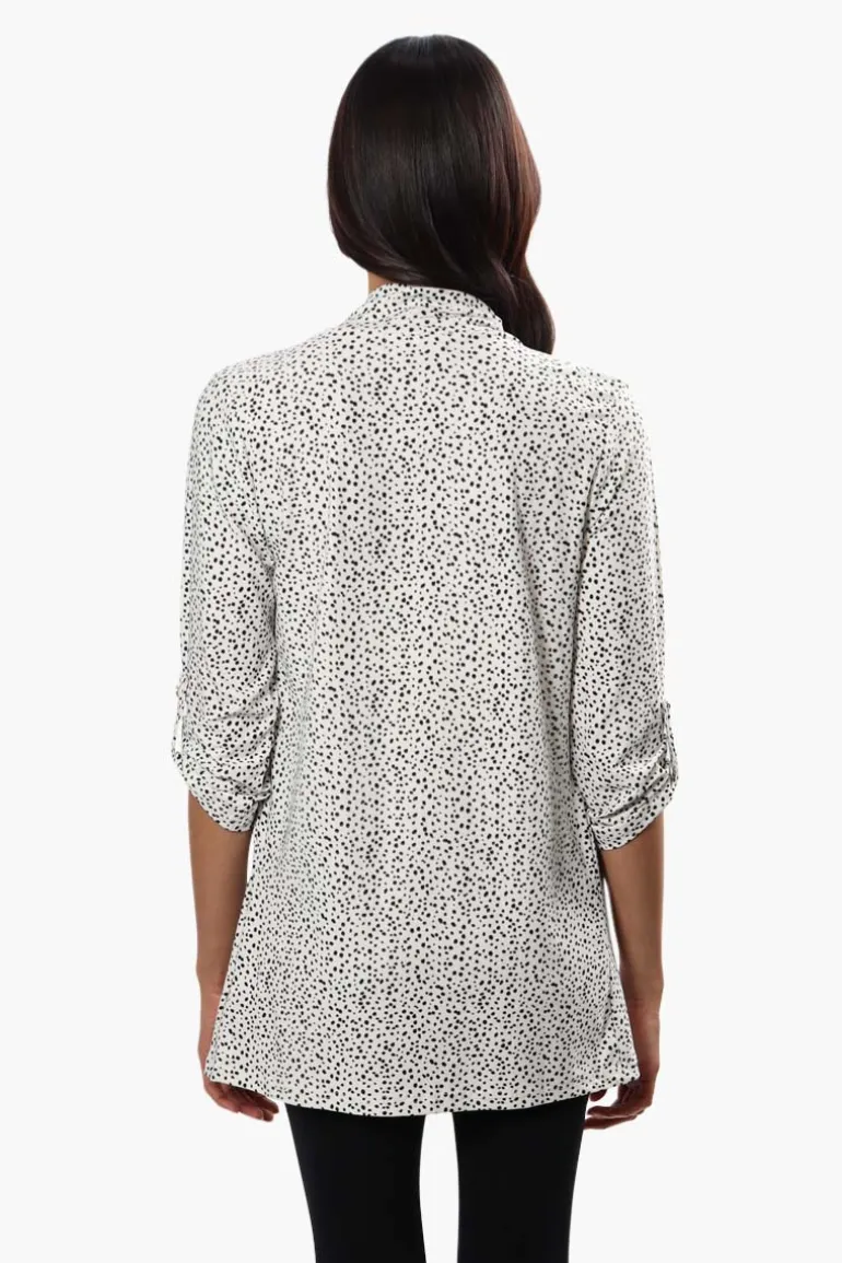 International INC Company Patterned Roll Up Sleeve Cardigan - White