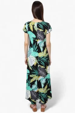 International INC Company Leaf Pattern High Low Maxi Dress - Black