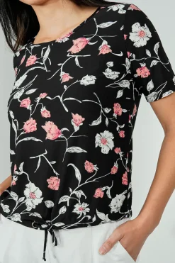 International INC Company Floral Drawstring Detail Tee - Black