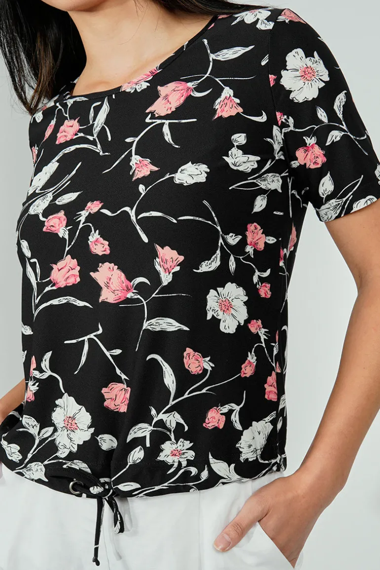 International INC Company Floral Drawstring Detail Tee - Black