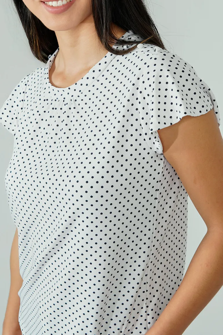 International INC Company Polka Dot Short Sleeve Cinched Collar Blouse - White