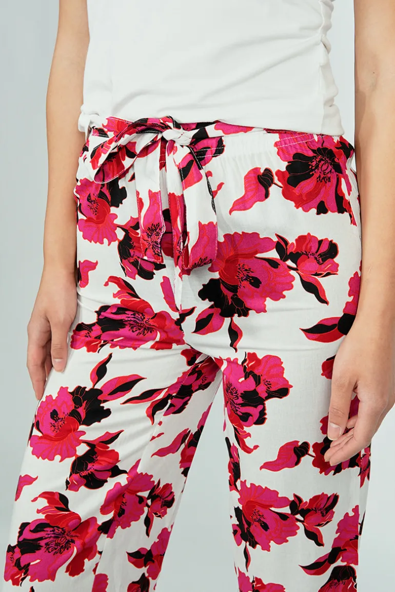 International INC Company Belted Floral Culotte Pants - White