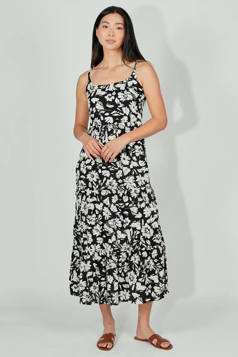 International INC Company Floral Tiered Maxi Dress - Black