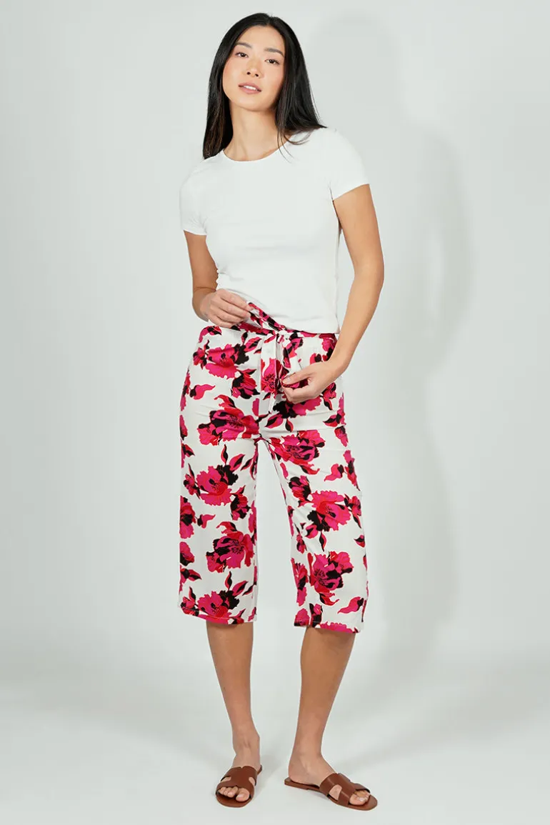 International INC Company Belted Floral Culotte Pants - White