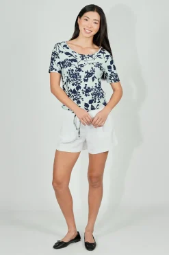 International INC Company Floral Drawstring Detail Tee - Blue