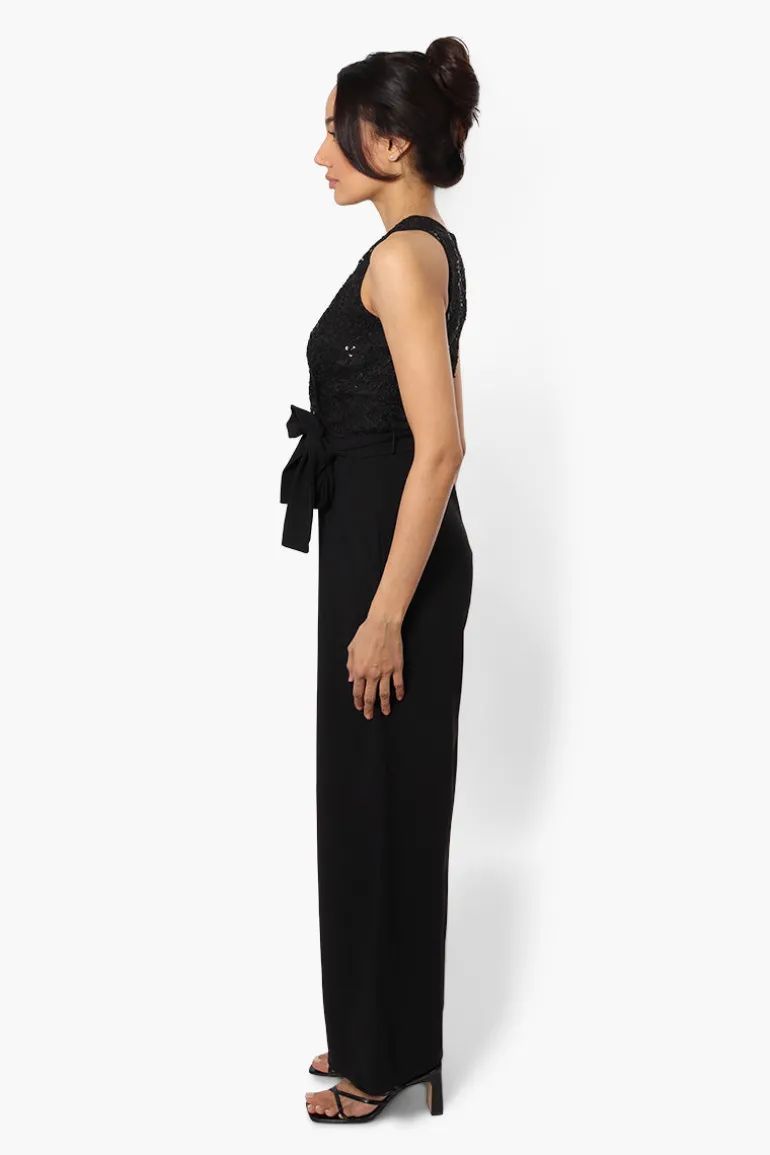 Limite Belted Lace Sequin Jumpsuit - Black