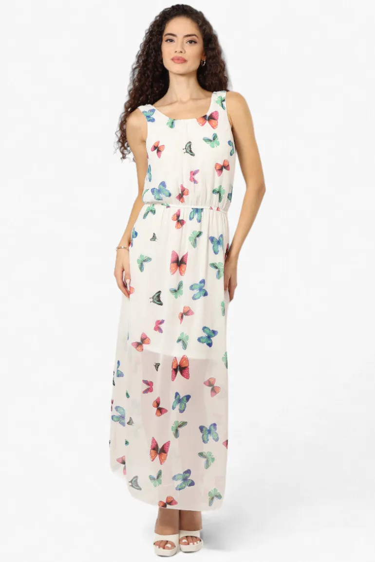 Limite Butterfly Pattern Sleeveless Tank Maxi Dress - White