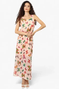 Limite Butterfly Pattern Sleeveless Tank Maxi Dress - Pink