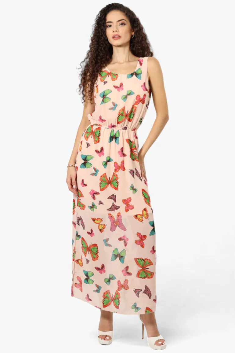 Limite Butterfly Pattern Sleeveless Tank Maxi Dress - Pink