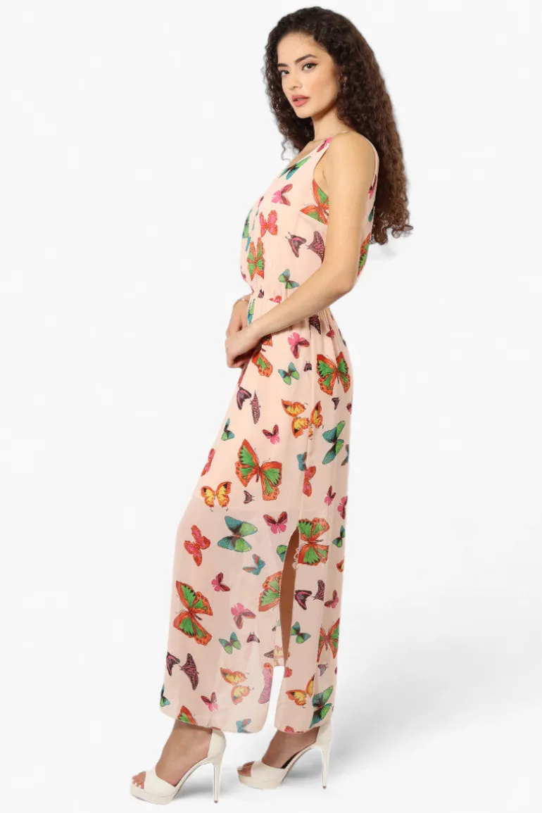Limite Butterfly Pattern Sleeveless Tank Maxi Dress - Pink