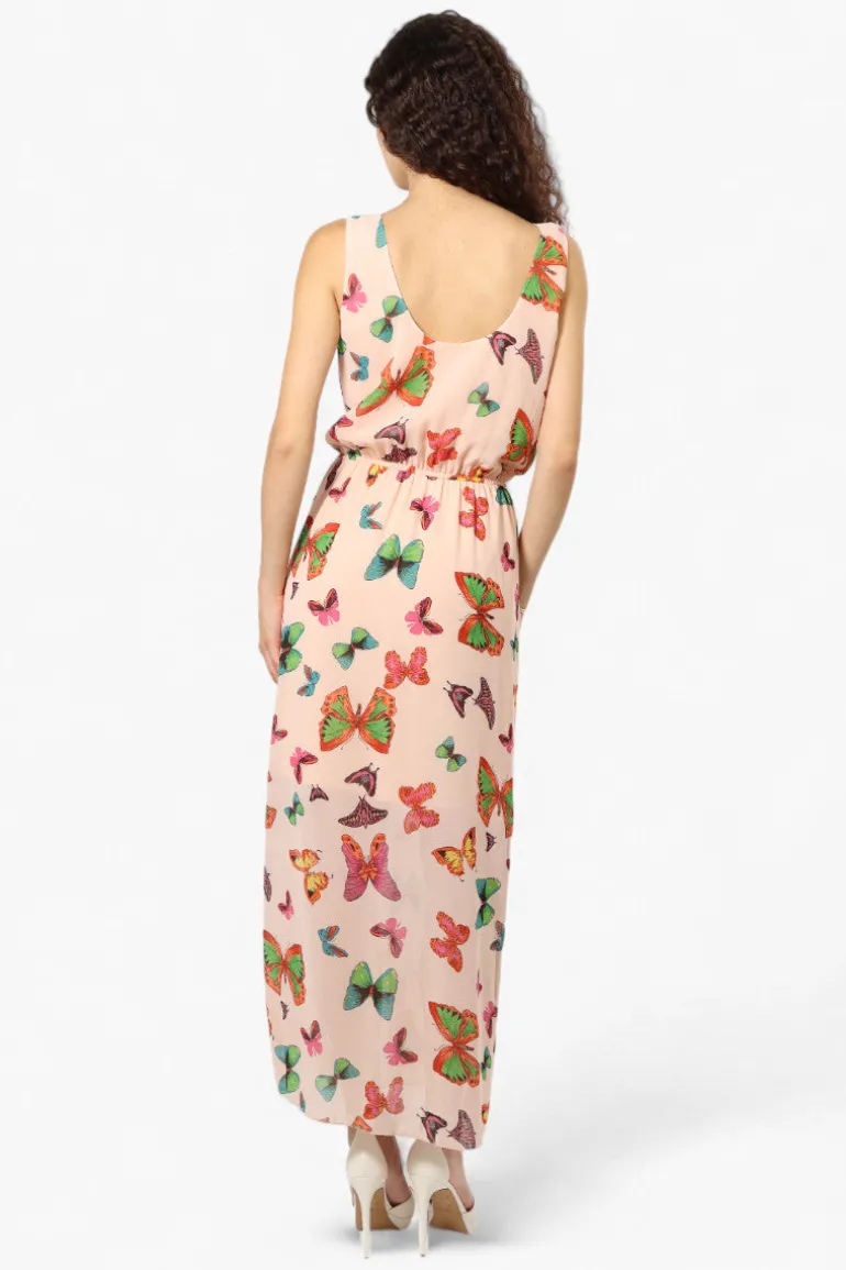 Limite Butterfly Pattern Sleeveless Tank Maxi Dress - Pink