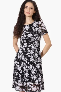 Limite Floral A-Line Mesh Day Dress - Black