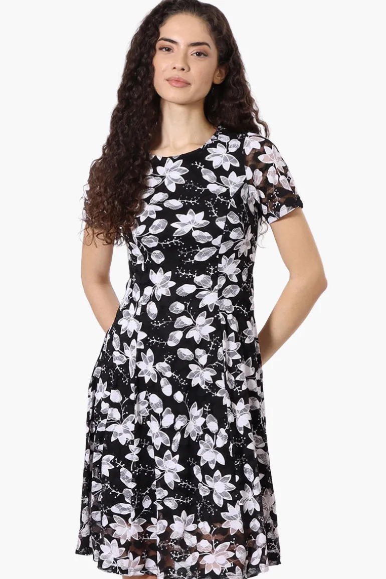 Limite Floral A-Line Mesh Day Dress - Black
