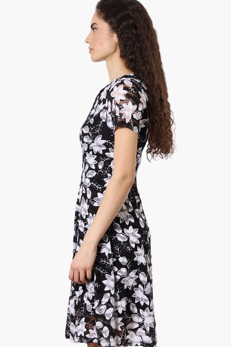 Limite Floral A-Line Mesh Day Dress - Black