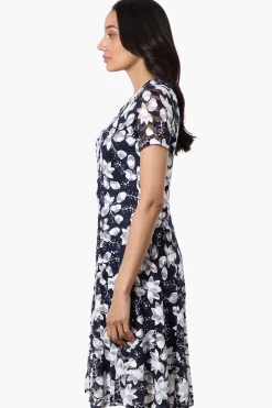 Limite Floral A-Line Mesh Day Dress - Navy