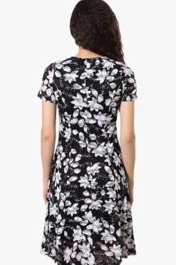 Limite Floral A-Line Mesh Day Dress - Black