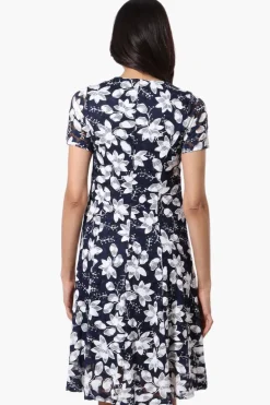 Limite Floral A-Line Mesh Day Dress - Navy