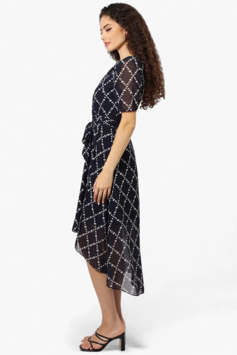 Limite Floral Belted Crossover Maxi Dress - Navy