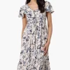 Limite Floral Cinched Waist High Low Midi Dress - Cream