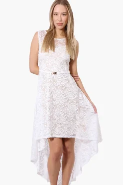 Limite Floral Lace High Low Prom Dress - White