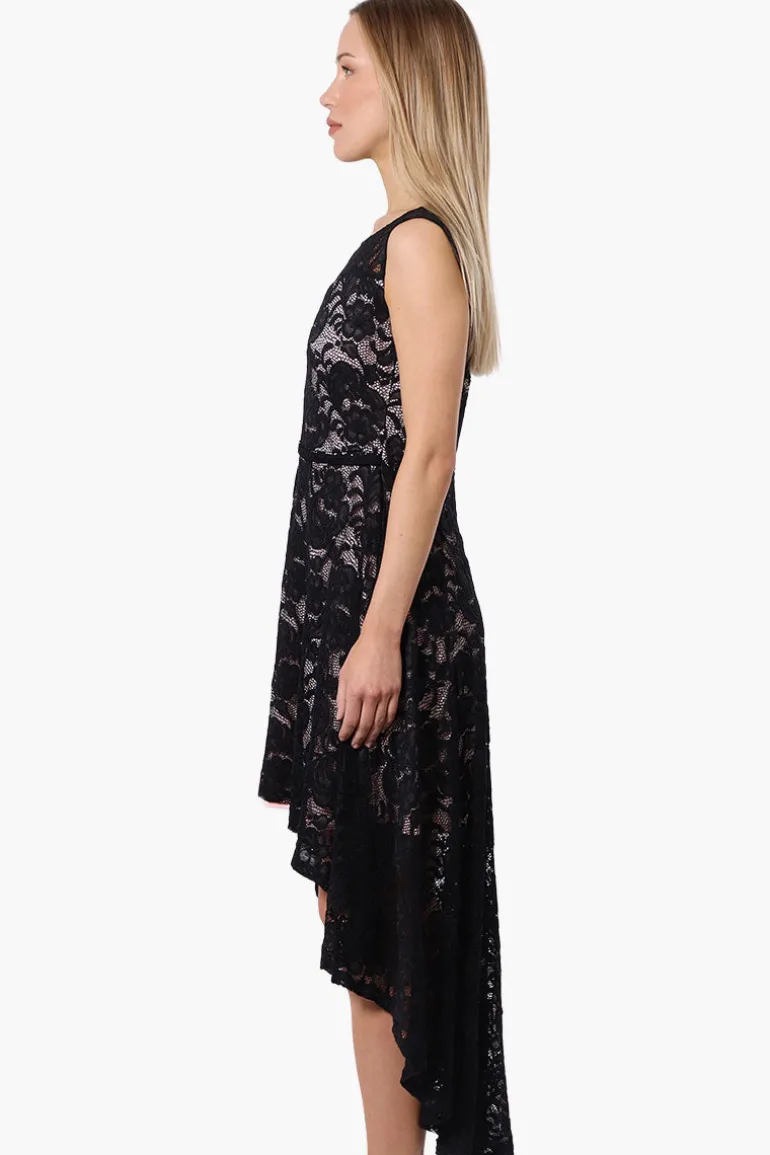 Limite Floral Lace High Low Prom Dress - Black