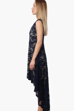 Limite Floral Lace High Low Prom Dress - Navy