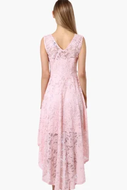 Limite Floral Lace High Low Prom Dress - Pink