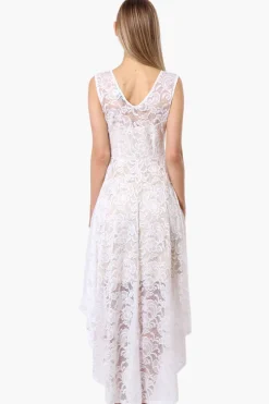 Limite Floral Lace High Low Prom Dress - White