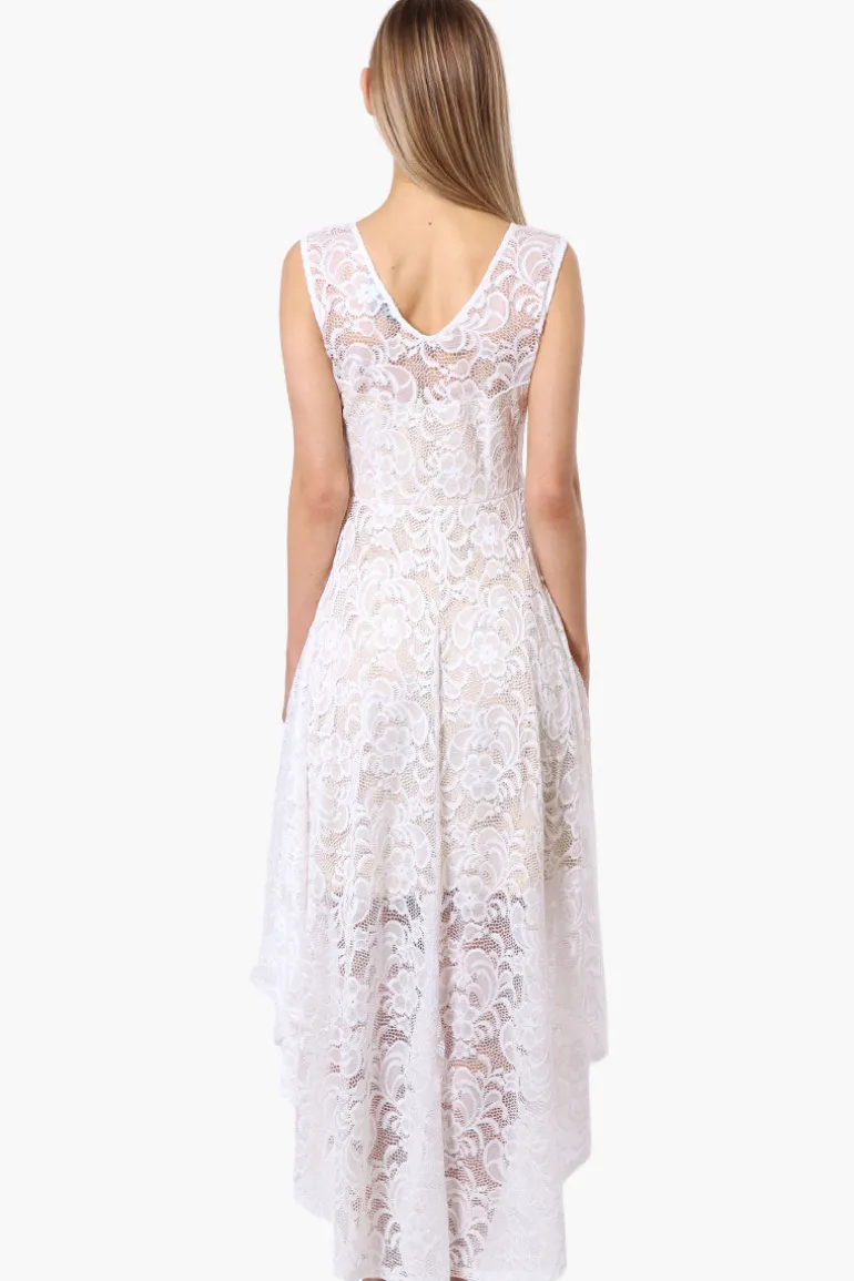 Limite Floral Lace High Low Prom Dress - White
