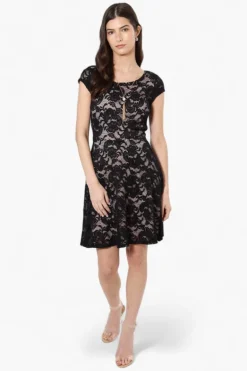 Limite Floral Lace Necklace Cocktail Dress - Black