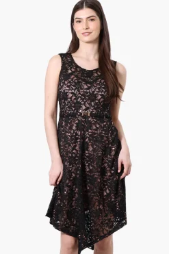 Limite Floral Lace Sequin Day Dress - Black