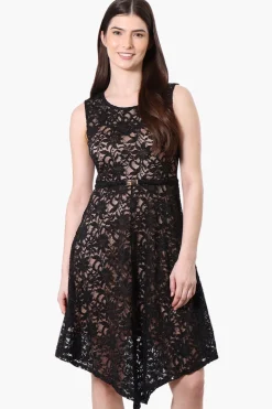 Limite Floral Lace Sequin Day Dress - Black