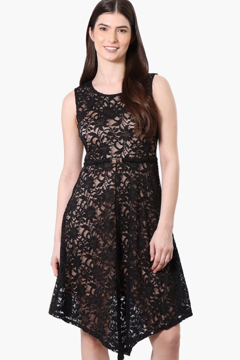 Limite Floral Lace Sequin Day Dress - Black