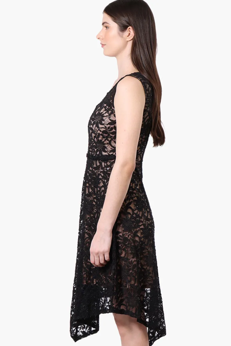 Limite Floral Lace Sequin Day Dress - Black