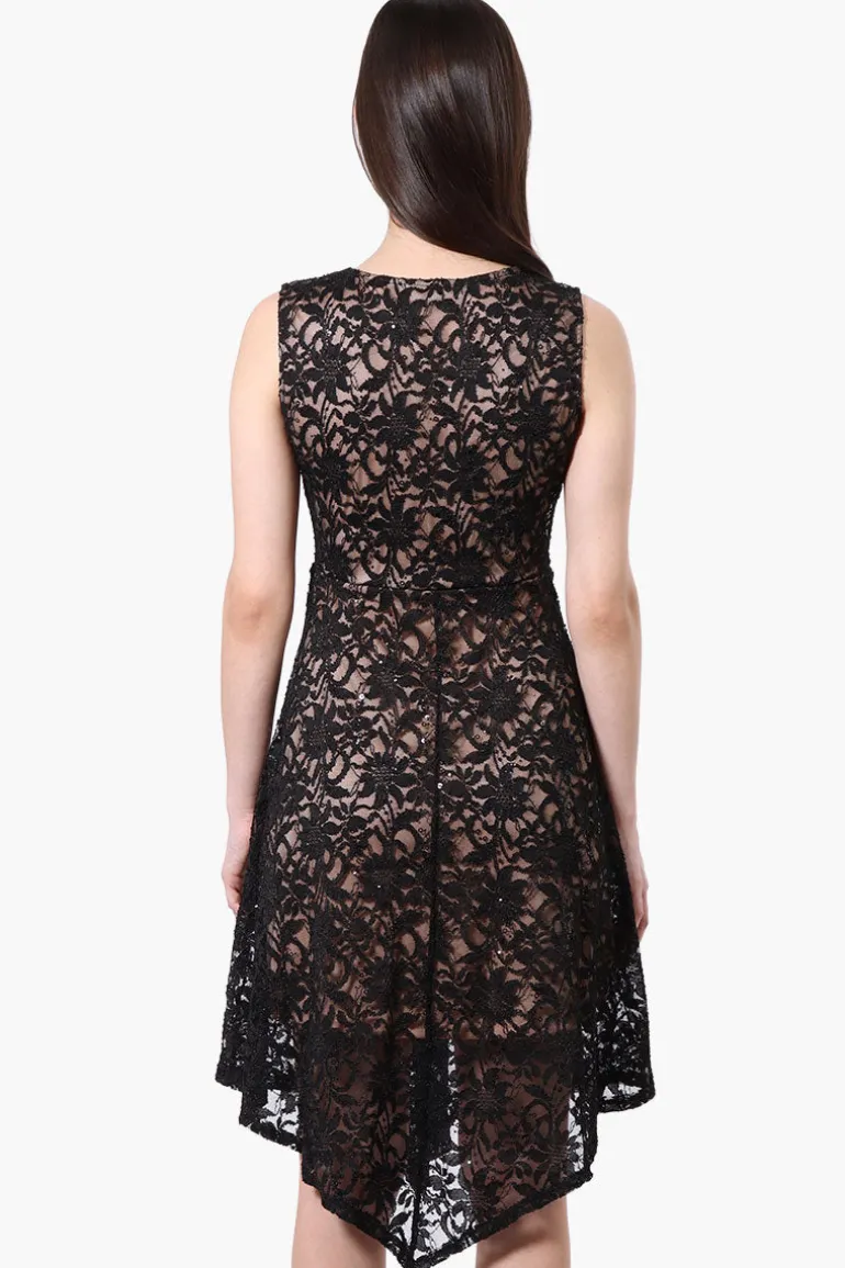 Limite Floral Lace Sequin Day Dress - Black