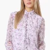 Limite Floral Mock Neck Sheer Blouse - Lavender