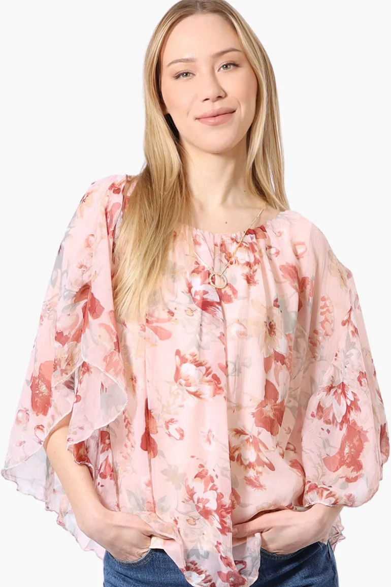 Limite Floral Poncho Necklace Blouse - Peach