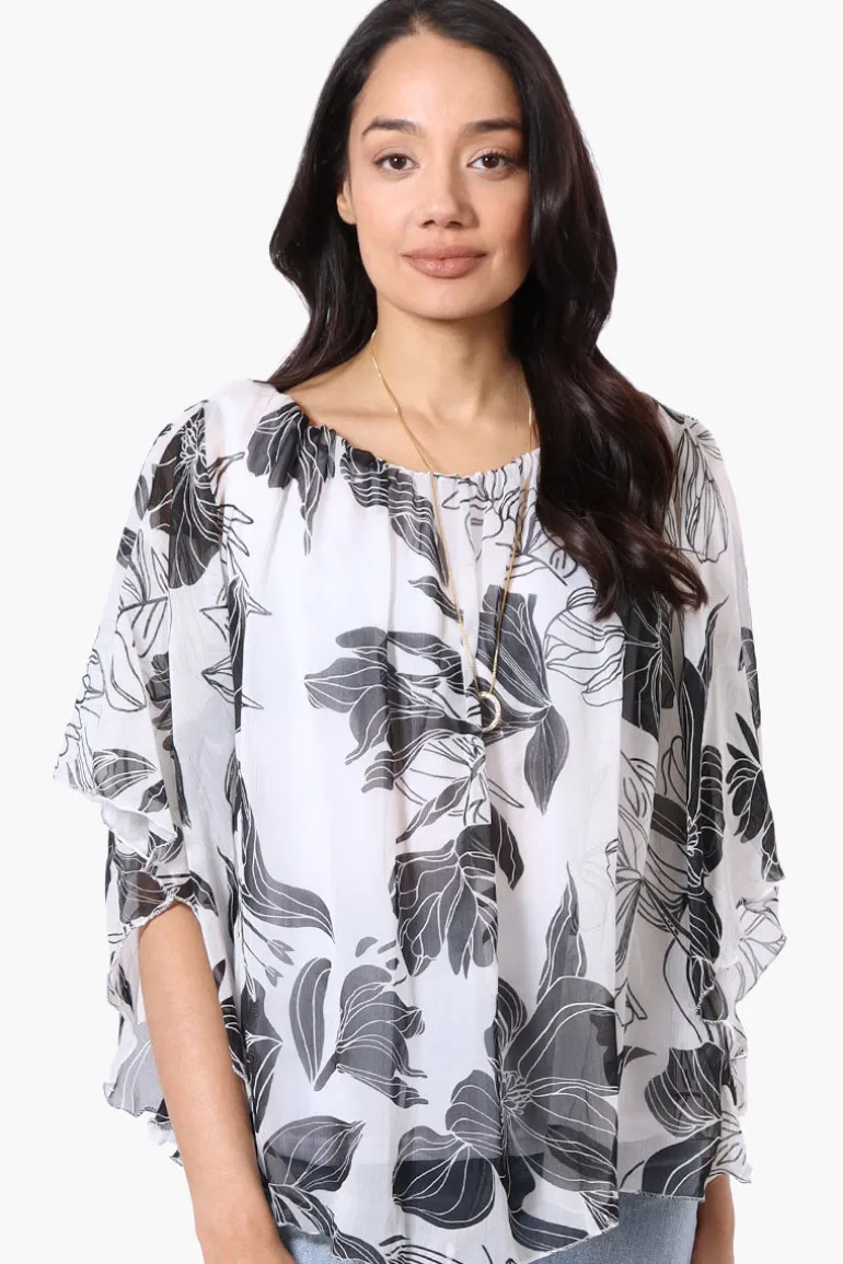 Limite Floral Poncho Necklace Blouse - White
