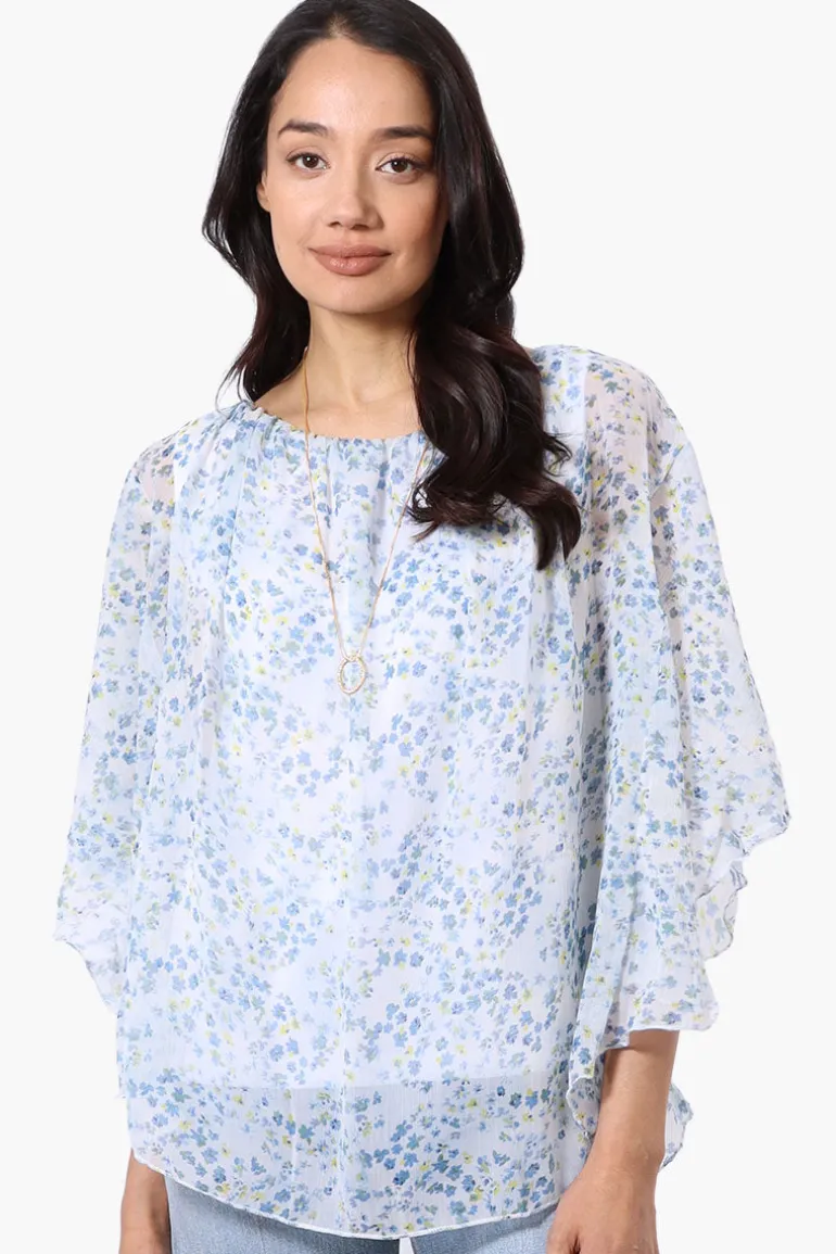 Limite Floral Poncho Necklace Blouse - Blue